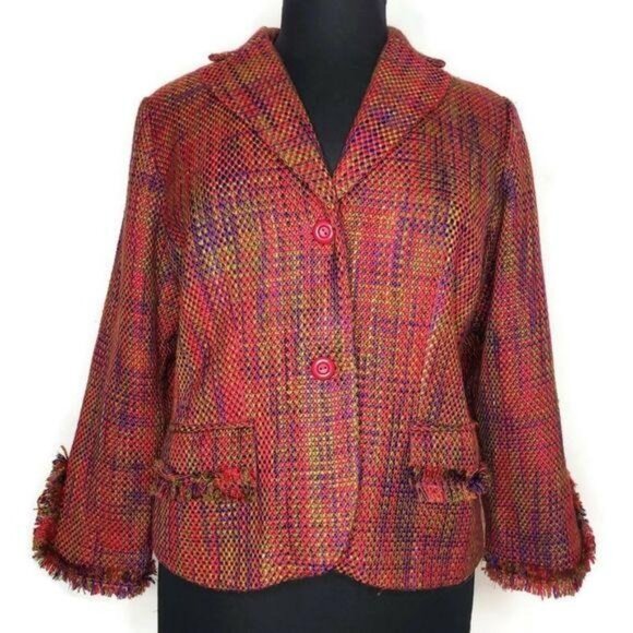 Monroe & Main Womens Multicolor Fringe Jacket Button-Up XXL fall spring casual - Picture 5 of 6
